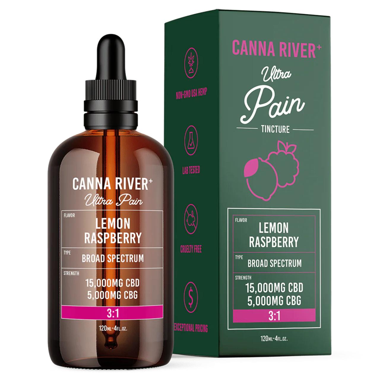 Canna River 3 1 CBD CBG Broad Spectrum Ultra Pain Tincture-Lemon Raspberry