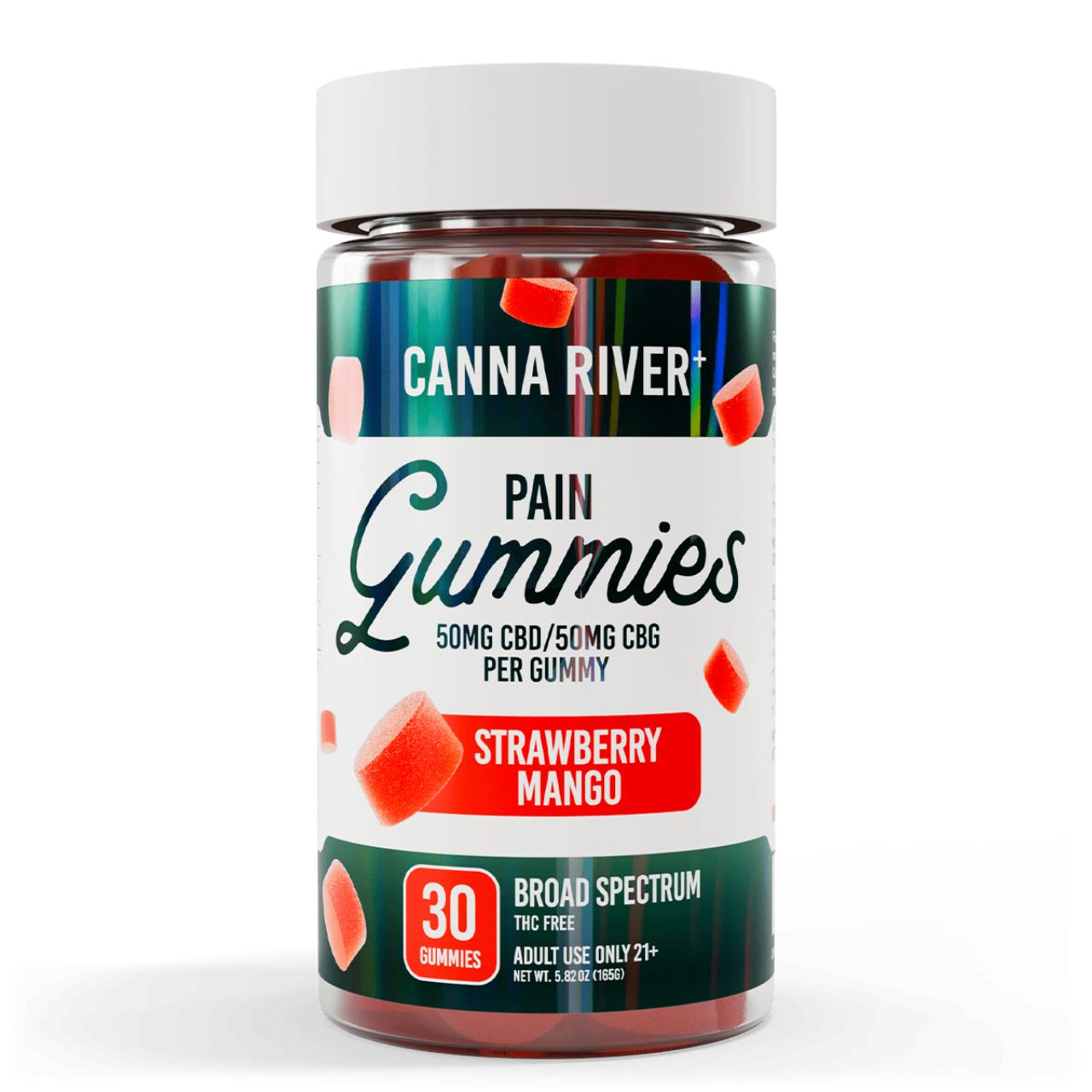 Canna River CBD Strawberry Mango Broad Spectrum Pain Gummies-30Count