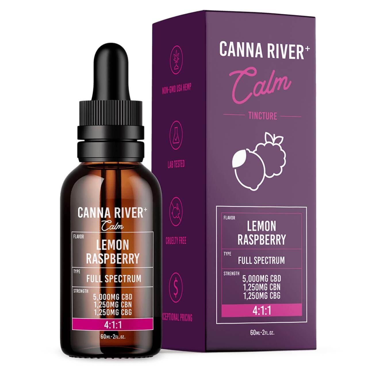 Canna River CBD+CBN+CBG Lemon Raspberry Full Spectrum Calm Tincture-60ML