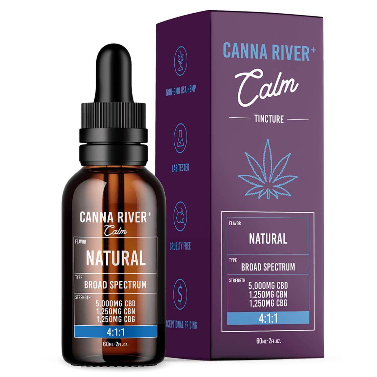 Canna River CBD+CBN+CBG Natural Broad Spectrum Calm Tincture-60ML