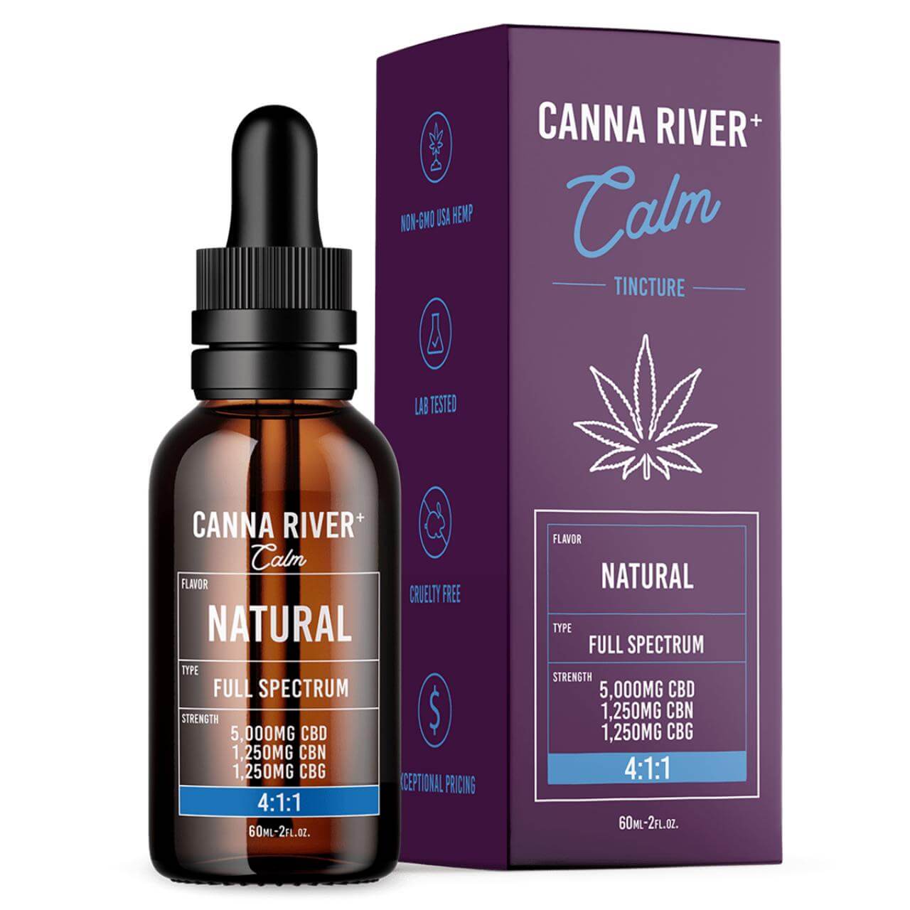 Canna River CBD+CBN+CBG Natural Full Spectrum Calm Tincture-60ML