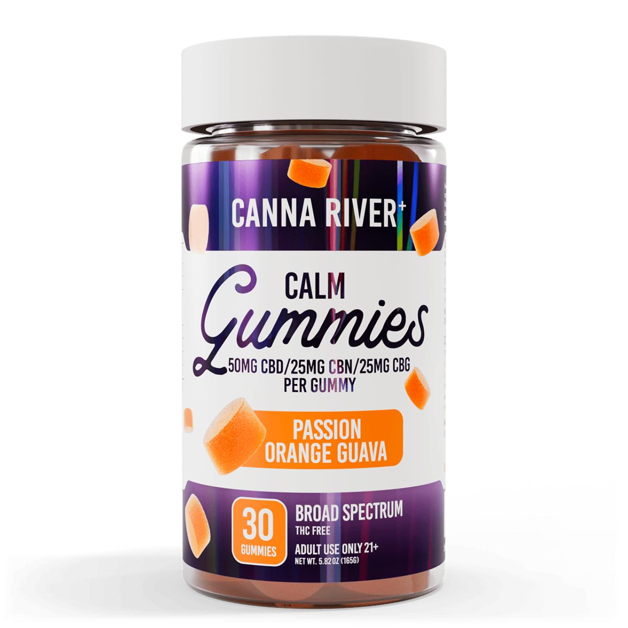 Canna River CBD+CBN+CBG Passion Orange Guava Broad Spectrum Calm Gummies-30Count