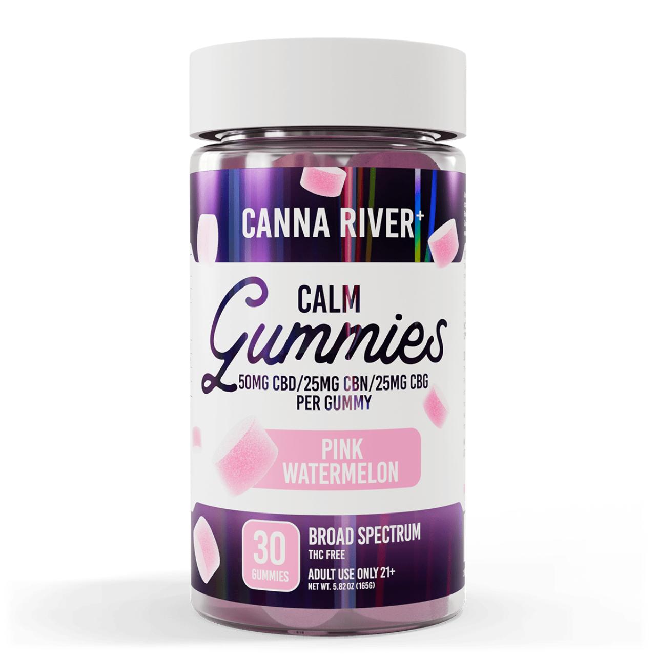Canna River CBD+CBN+CBG Pink Watermelon Full Broad Calm Gummies-30Count