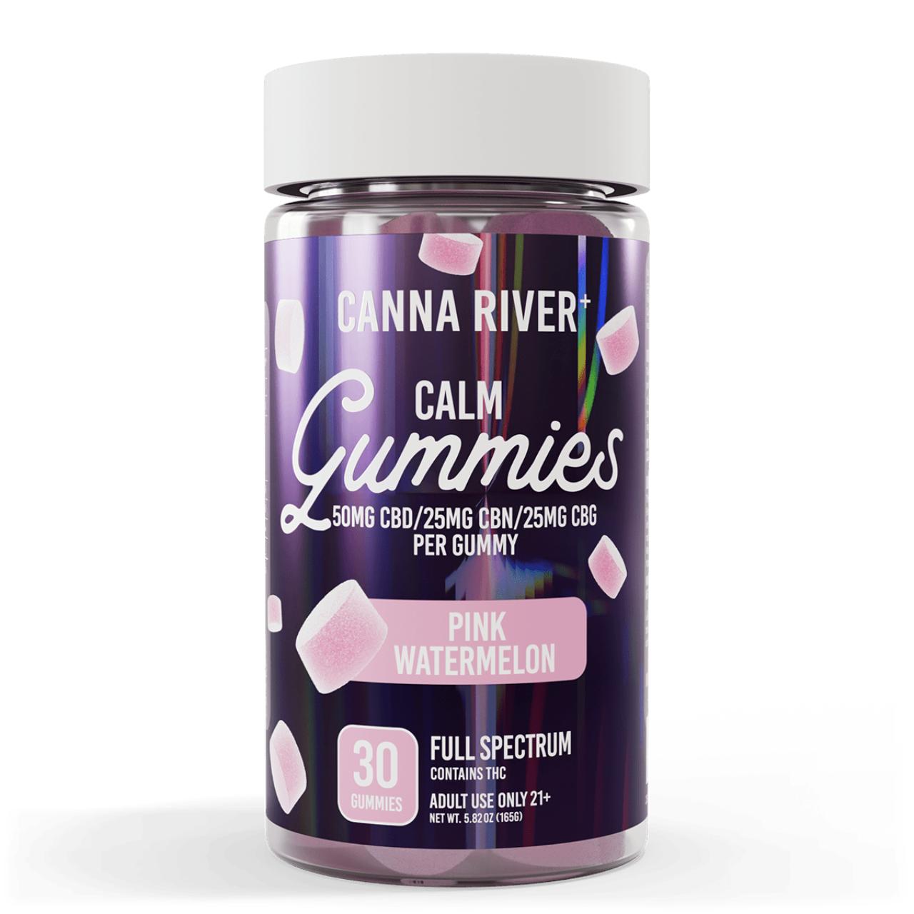 Canna River CBD+CBN+CBG Pink Watermelon Full Spectrum Calm Gummies-30Count