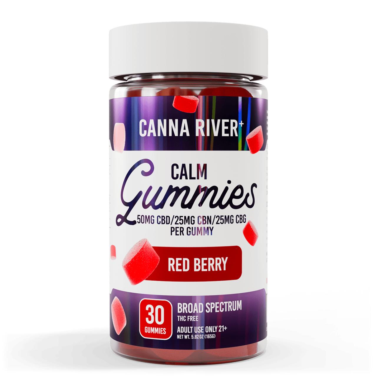 Canna River CBD+CBN+CBG Red Berry Broad Spectrum Calm Gummies-30Count
