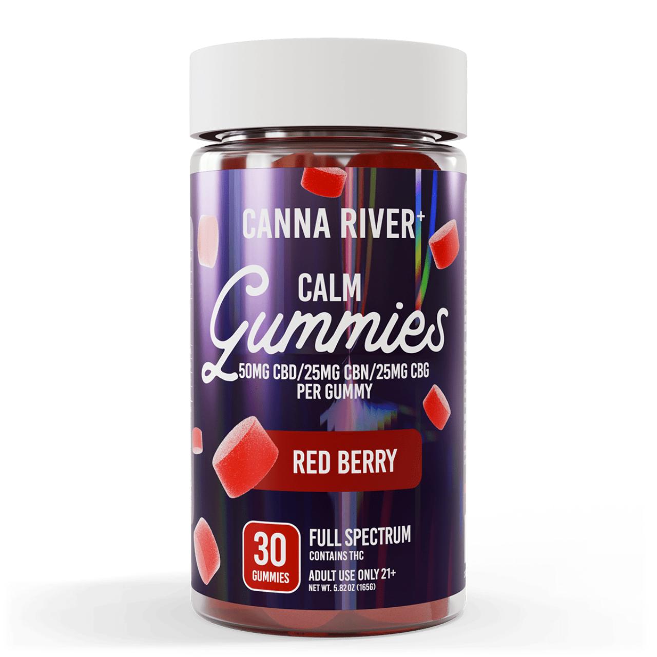 Canna River CBD+CBN+CBG Red Berry Full Spectrum Calm Gummies-30Count
