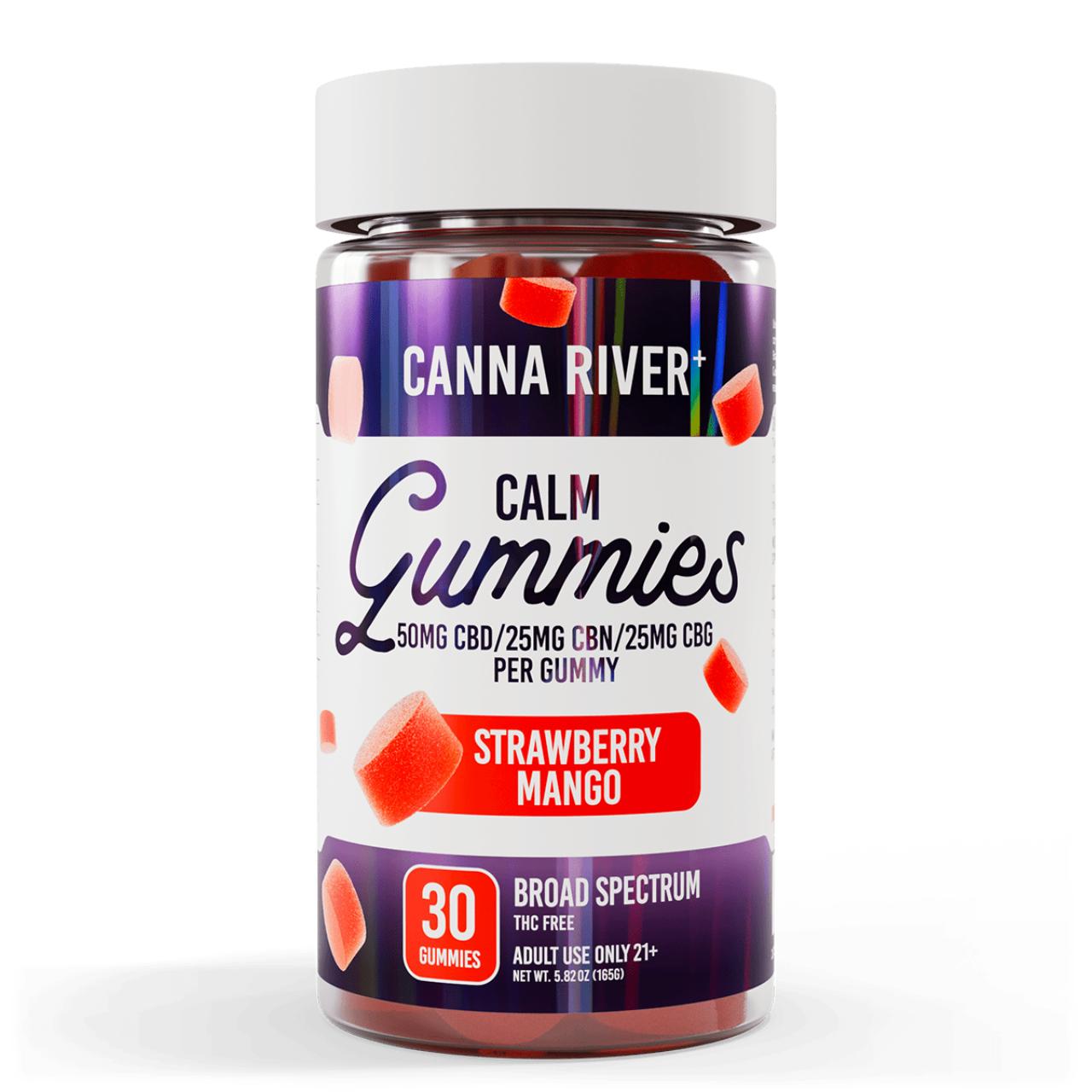 Canna River CBD+CBN+CBG Strawberry Mango Broad Spectrum Calm Gummies-30Count