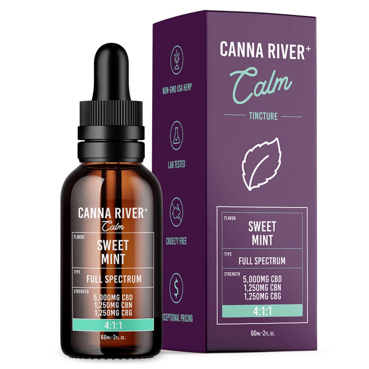 Canna River CBD+CBN+CBG Sweet Mint Full Spectrum Calm Tincture-60ML
